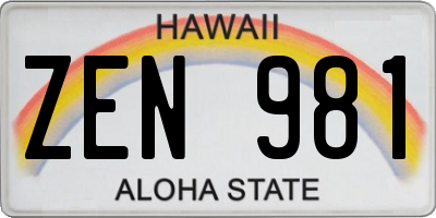 HI license plate ZEN981