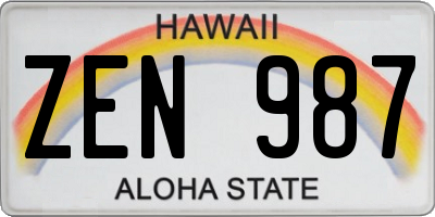 HI license plate ZEN987