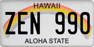 HI license plate ZEN990