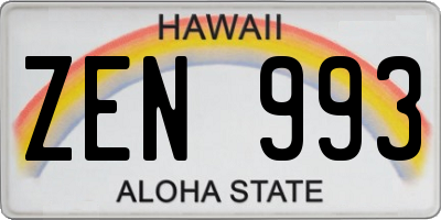 HI license plate ZEN993