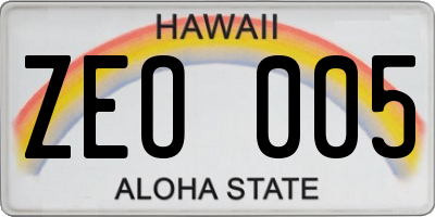 HI license plate ZEO005