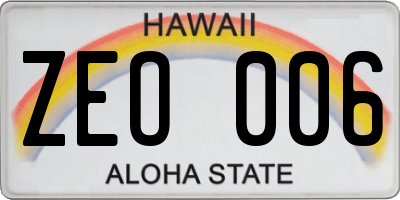 HI license plate ZEO006