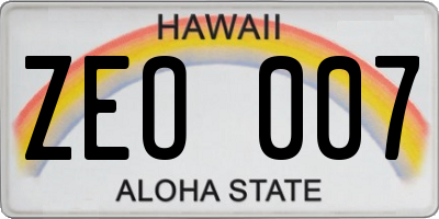 HI license plate ZEO007