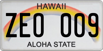 HI license plate ZEO009