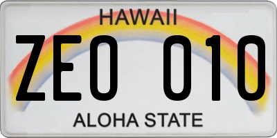 HI license plate ZEO010