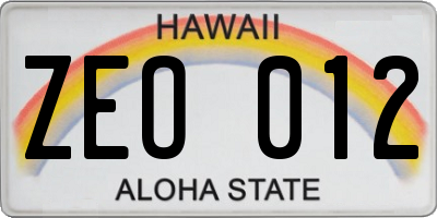 HI license plate ZEO012