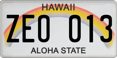 HI license plate ZEO013