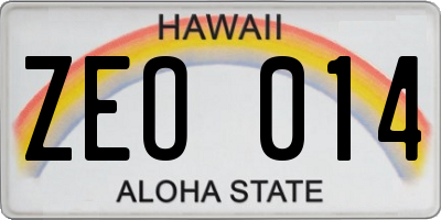 HI license plate ZEO014