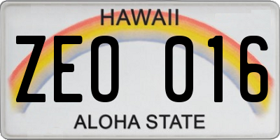 HI license plate ZEO016