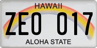 HI license plate ZEO017