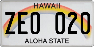 HI license plate ZEO020
