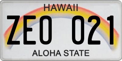 HI license plate ZEO021