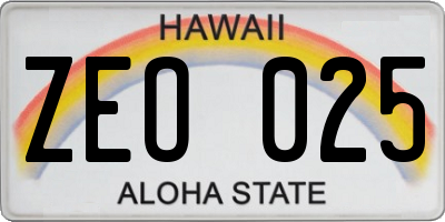 HI license plate ZEO025
