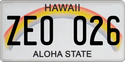 HI license plate ZEO026