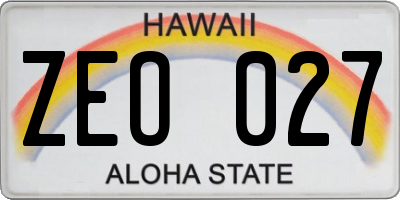 HI license plate ZEO027