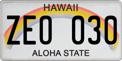 HI license plate ZEO030