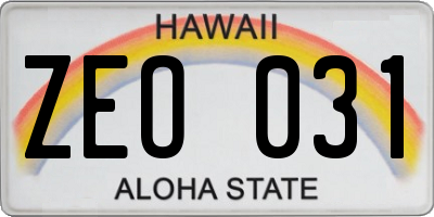 HI license plate ZEO031