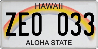 HI license plate ZEO033