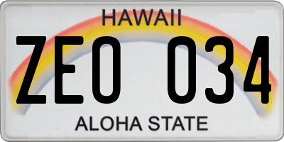 HI license plate ZEO034