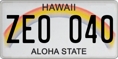 HI license plate ZEO040
