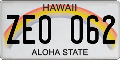 HI license plate ZEO062