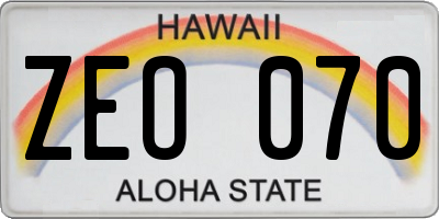 HI license plate ZEO070