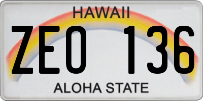 HI license plate ZEO136
