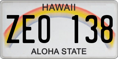 HI license plate ZEO138