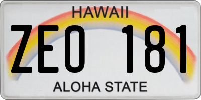 HI license plate ZEO181