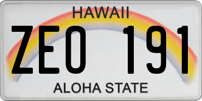 HI license plate ZEO191
