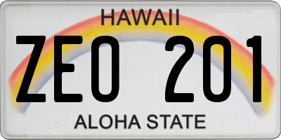 HI license plate ZEO201