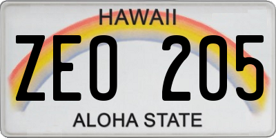 HI license plate ZEO205