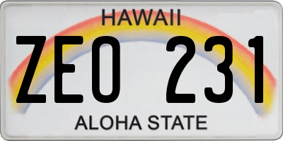 HI license plate ZEO231