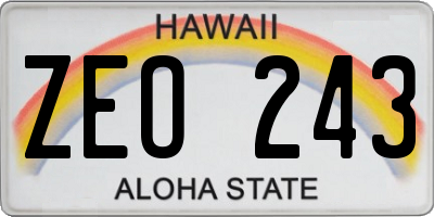 HI license plate ZEO243