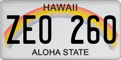 HI license plate ZEO260