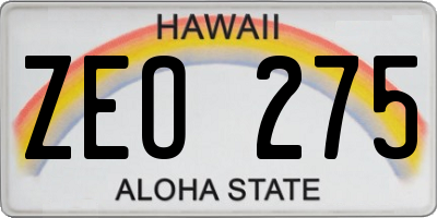HI license plate ZEO275