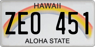 HI license plate ZEO451