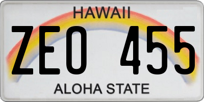 HI license plate ZEO455