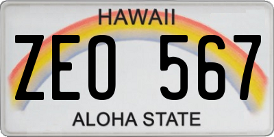 HI license plate ZEO567