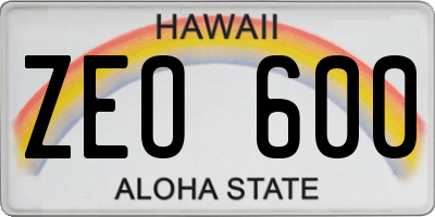 HI license plate ZEO600