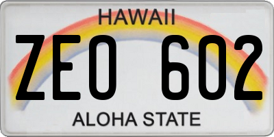 HI license plate ZEO602