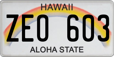 HI license plate ZEO603