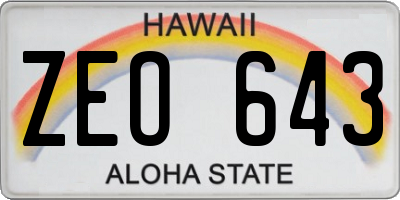 HI license plate ZEO643