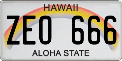 HI license plate ZEO666