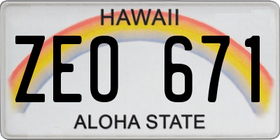 HI license plate ZEO671