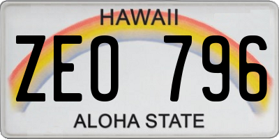 HI license plate ZEO796