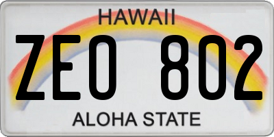 HI license plate ZEO802
