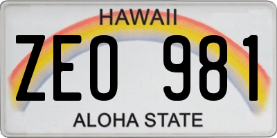 HI license plate ZEO981