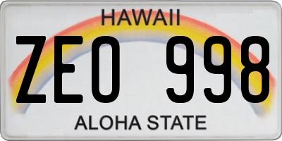 HI license plate ZEO998