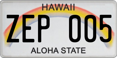 HI license plate ZEP005
